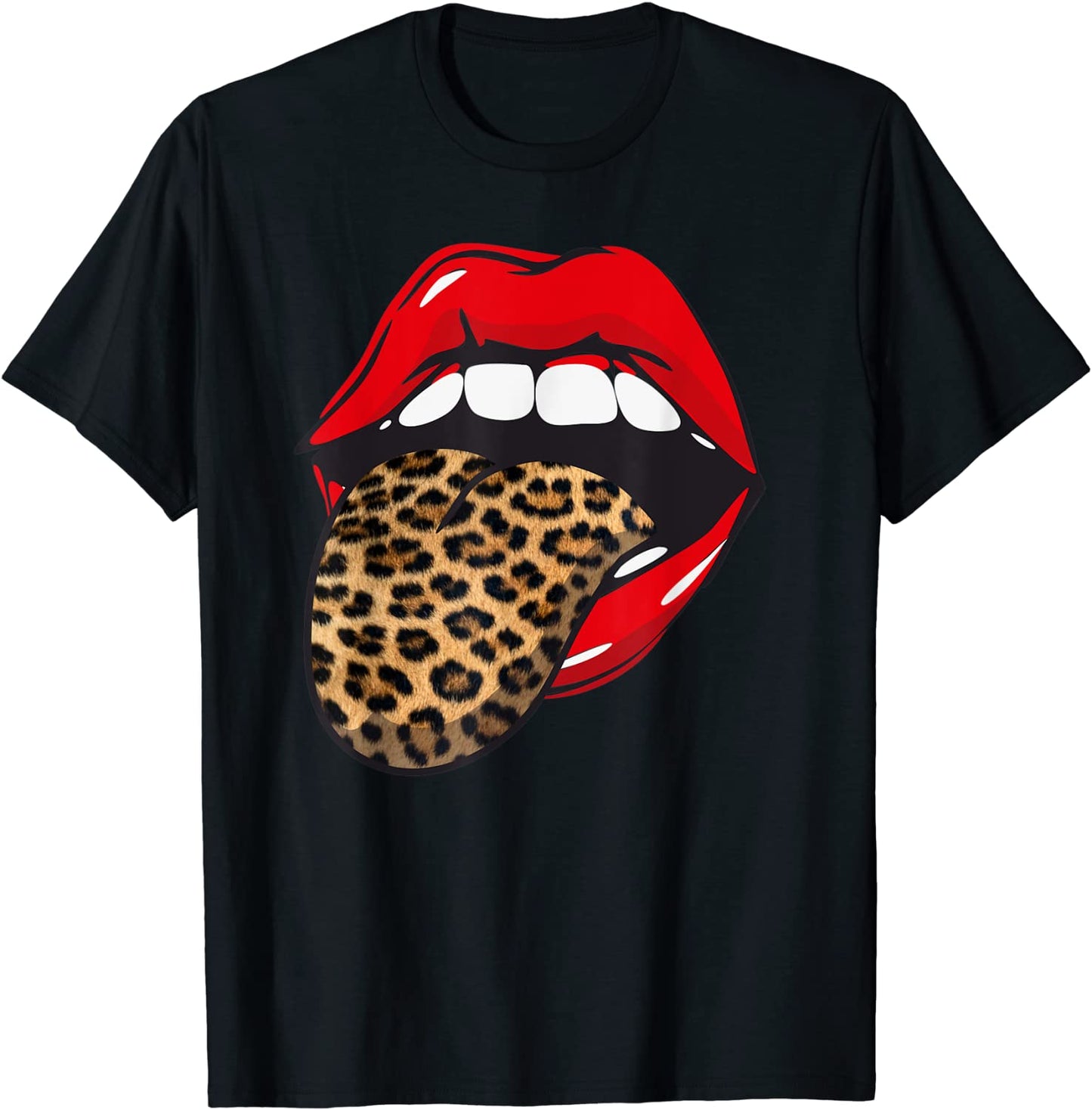 Red Lips Leopard Tongue Animal Print Trendy Design Guepard T-Shirt