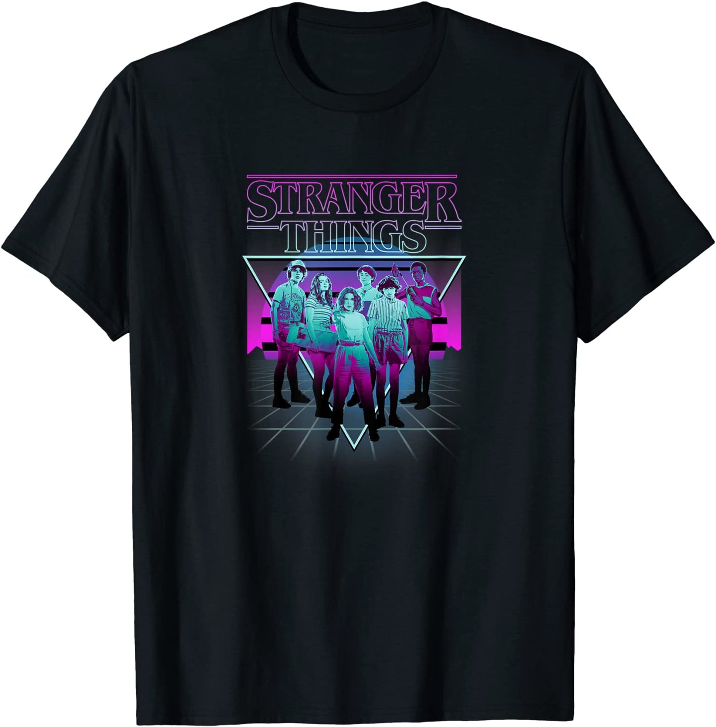 Stranger Things Group Shot Neon Triangle T-Shirt