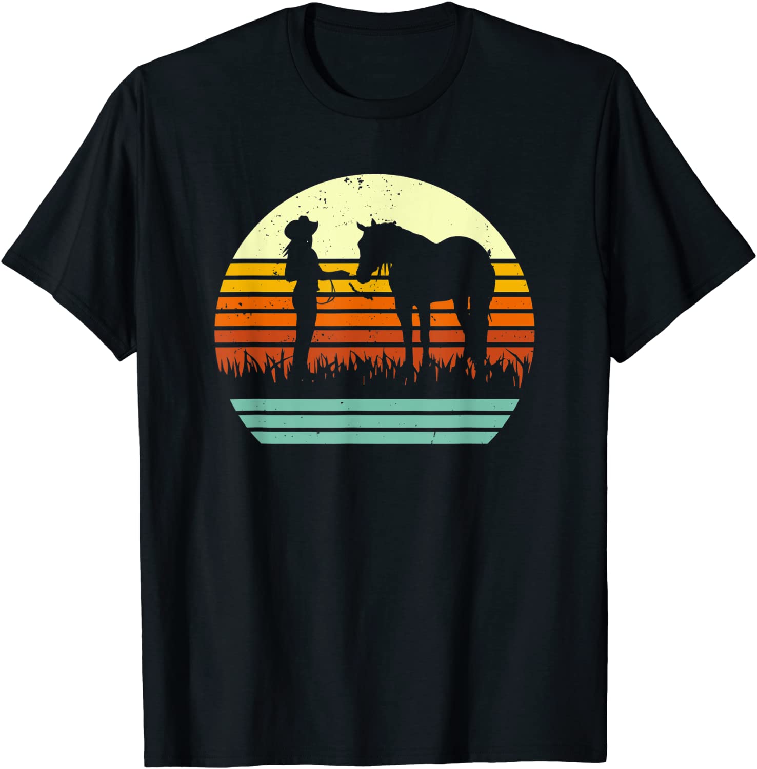 Western Halter Horse Retro Sun Style T-Shirt
