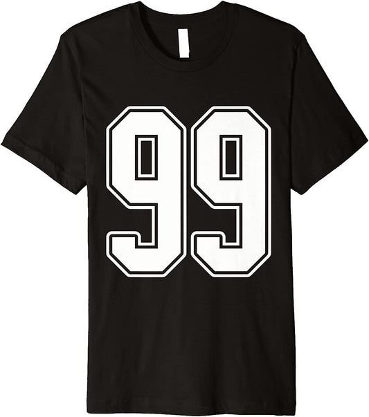 99 White Outline Number 99 Sports Fan Jersey Game Day Premium T-Shirt