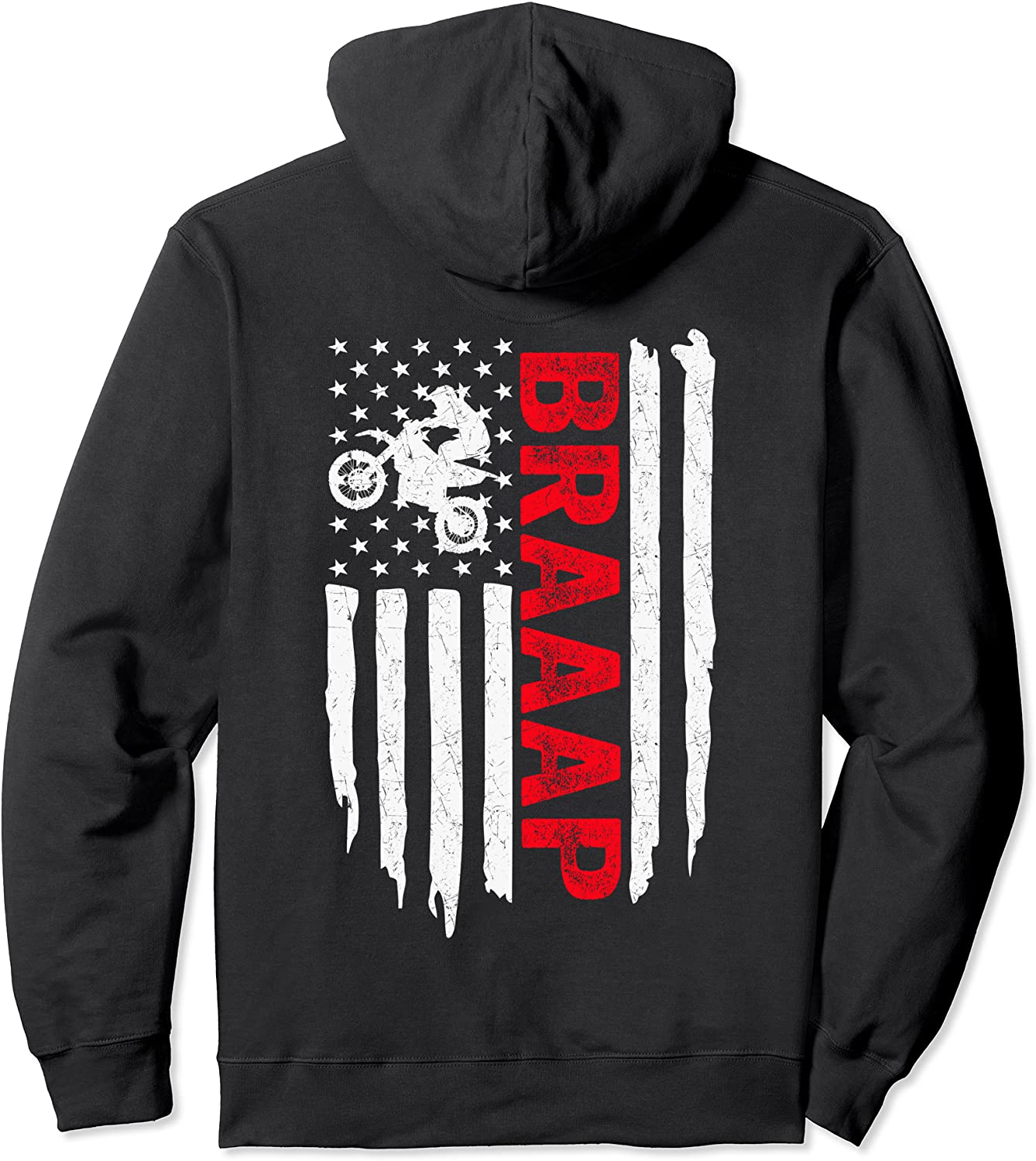 Braaap Vintage USA American Flag Dirt Bike Mens Funny Biker Pullover Hoodie