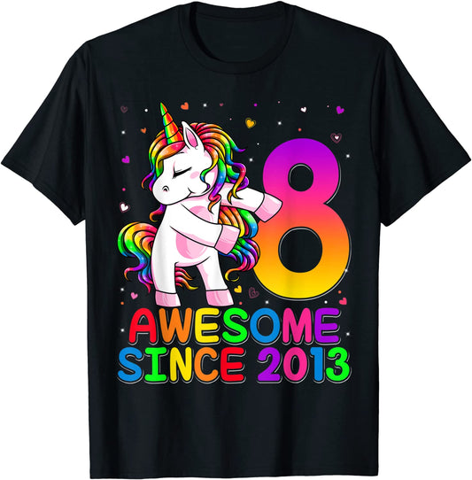 8 Years Old Unicorn Flossing 8th Birthday Girl Unicorn Party T-Shirt
