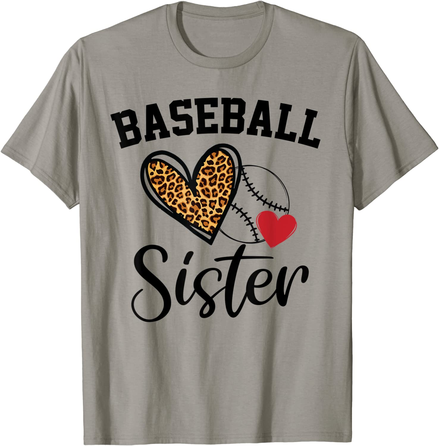 Baseball Sister Leopard Heart Funny Mothers Day T-Shirt