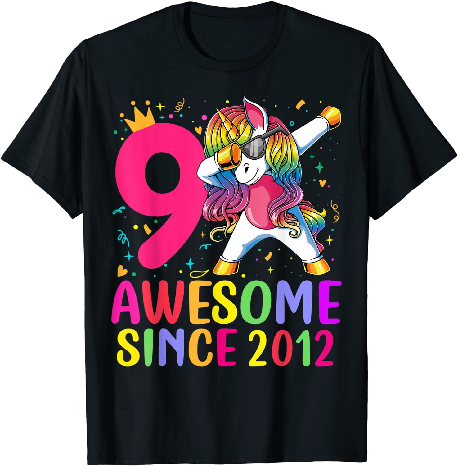 9 Years Old Unicorn Dabbing 9th Birthday Girl Unicorn Party T-Shirt
