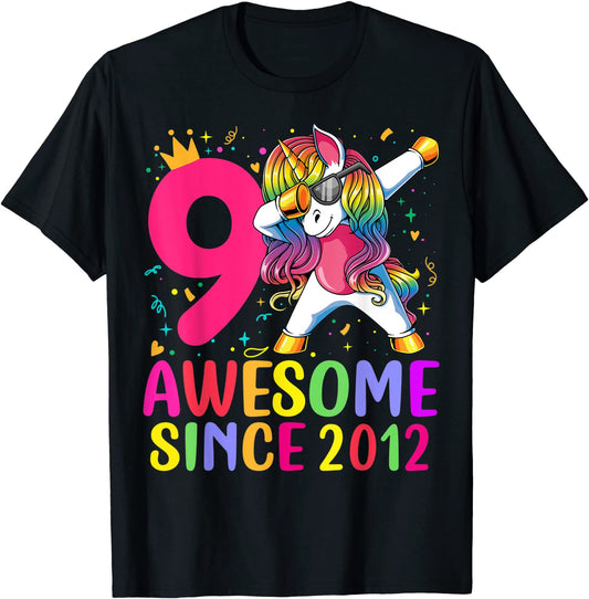 9 Years Old Unicorn Dabbing 9th Birthday Girl Unicorn Party T-Shirt