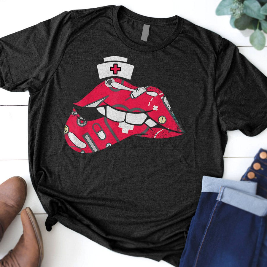 Nurse Biting Lip Sexy Nursing Icu Er Ld Registered Rn Gifts T-Shirt