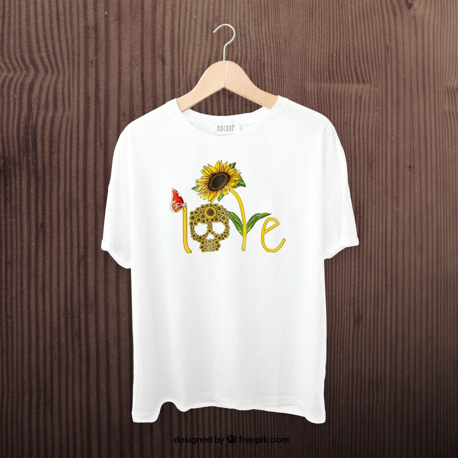 Skull Sunflower Floral Flowers Cute Gift- Peace Love Skull T-Shirt_1