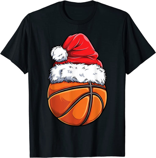 Christmas Basketball Ball Santa Hat Funny Sport Xmas Boys T-Shirt