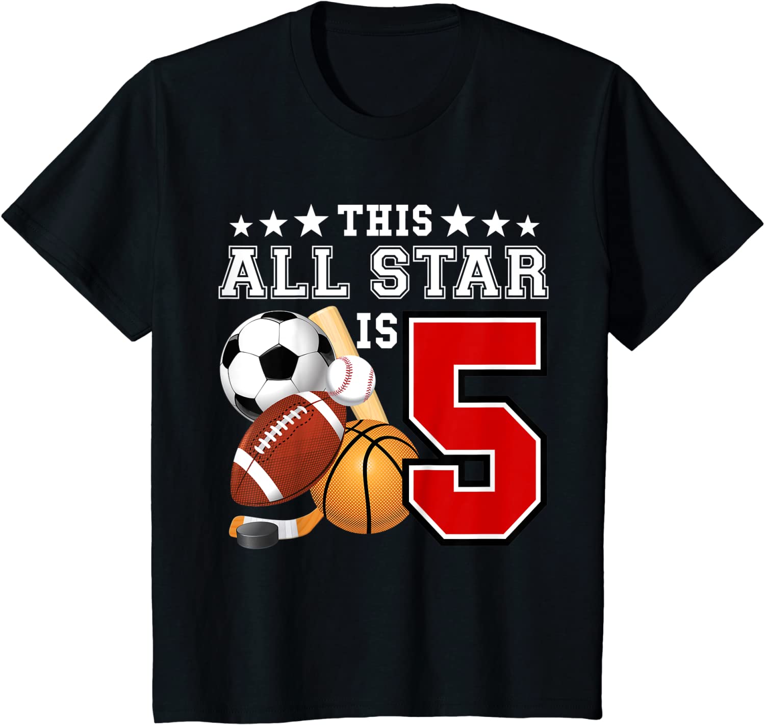 Kids 5 Year Old Sports Star Birthday Party All Sport 5th Gift T-Shirt