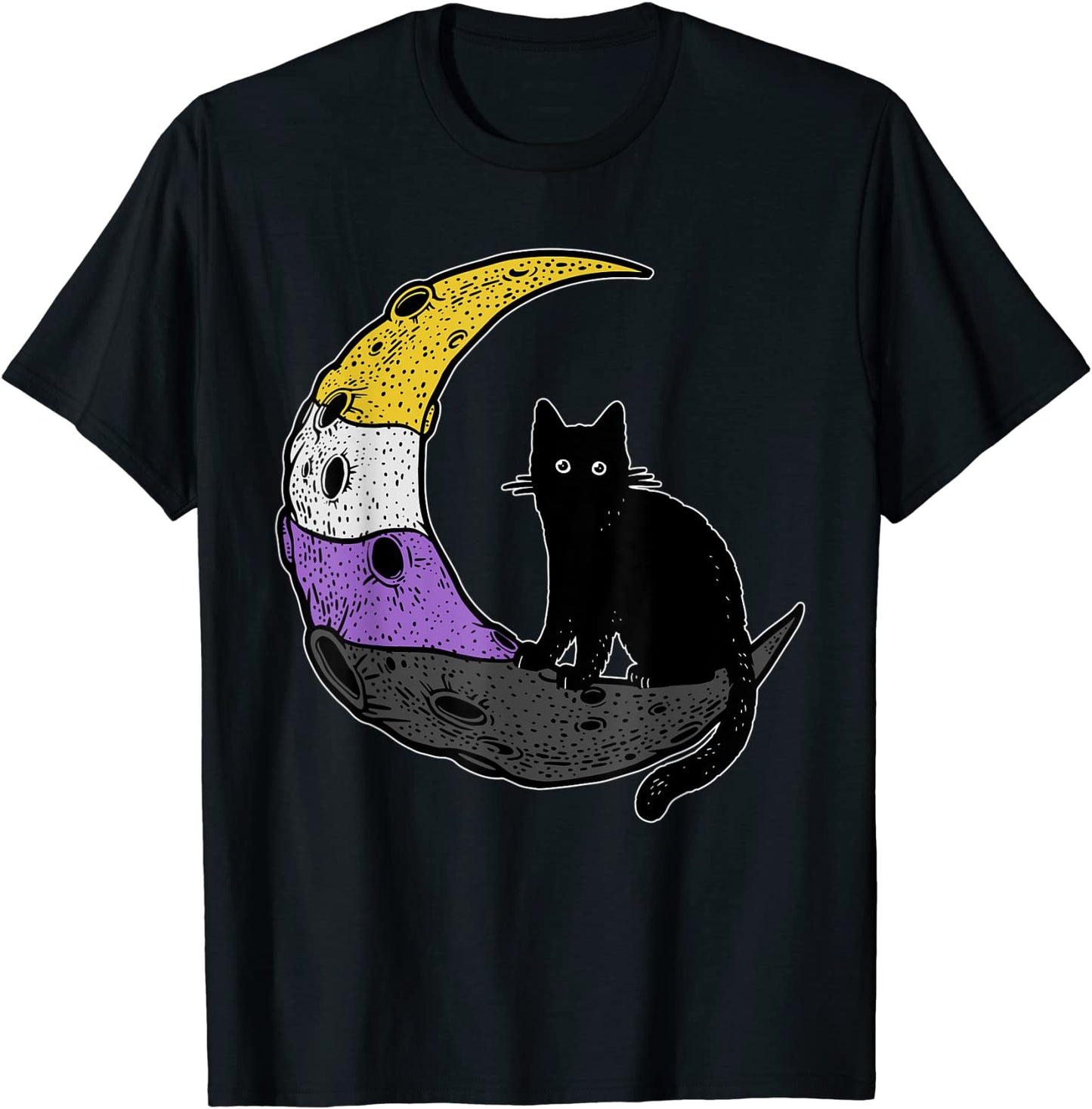 Nonbinary Moon Space Cat LGBT Pride with NB Non-Binary Flag T-Shirt