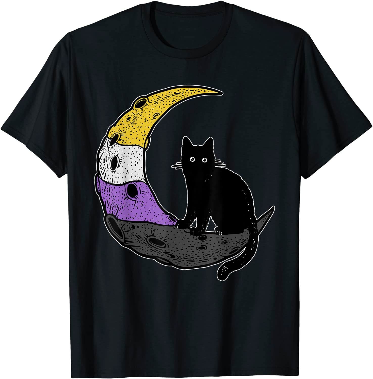 Nonbinary Moon Space Cat LGBT Pride with NB Non-Binary Flag T-Shirt