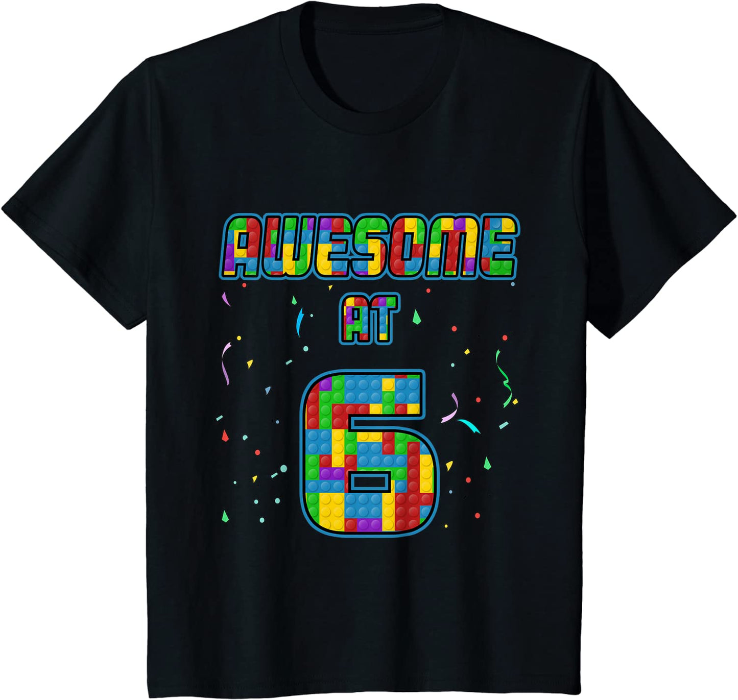 Kids 6 Years Old Birthday Gift I Age 6 Build Blocks Bricks Theme T-Shirt