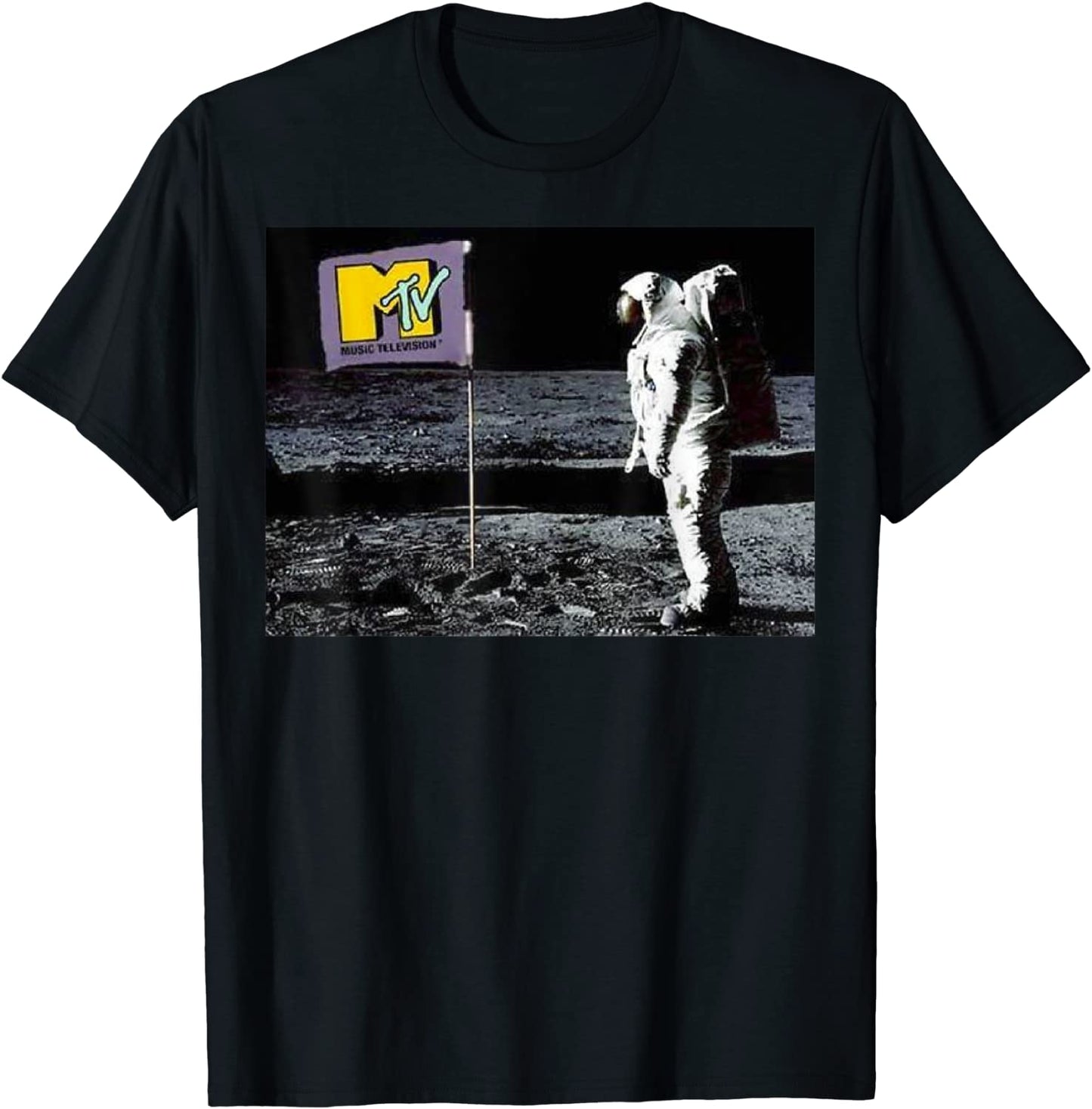 MTV Man On The Moon Logo Flag Graphic T-Shirt