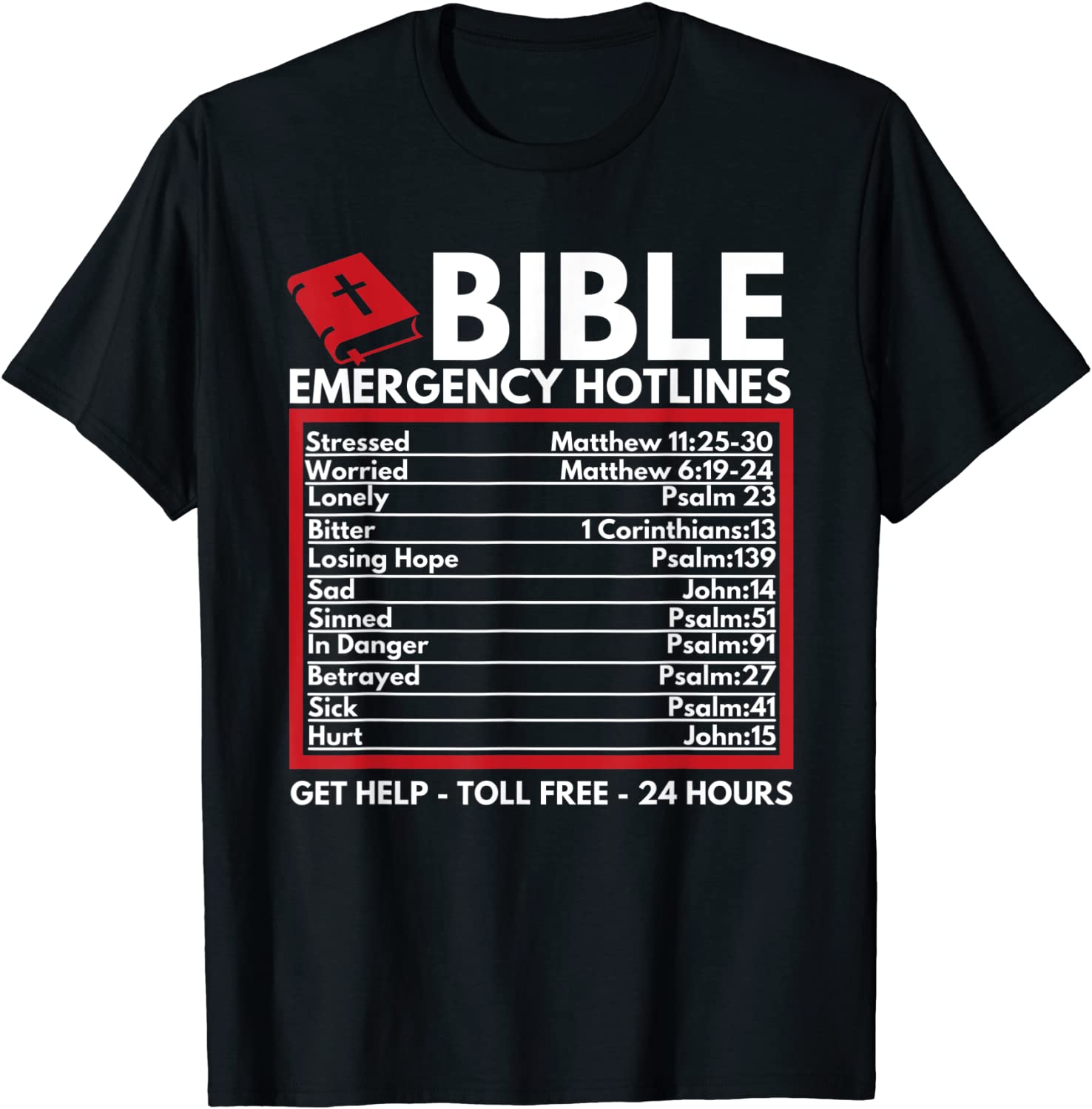 Bible Emergency Numbers - Funny Christian Bible Jesus T-Shirt