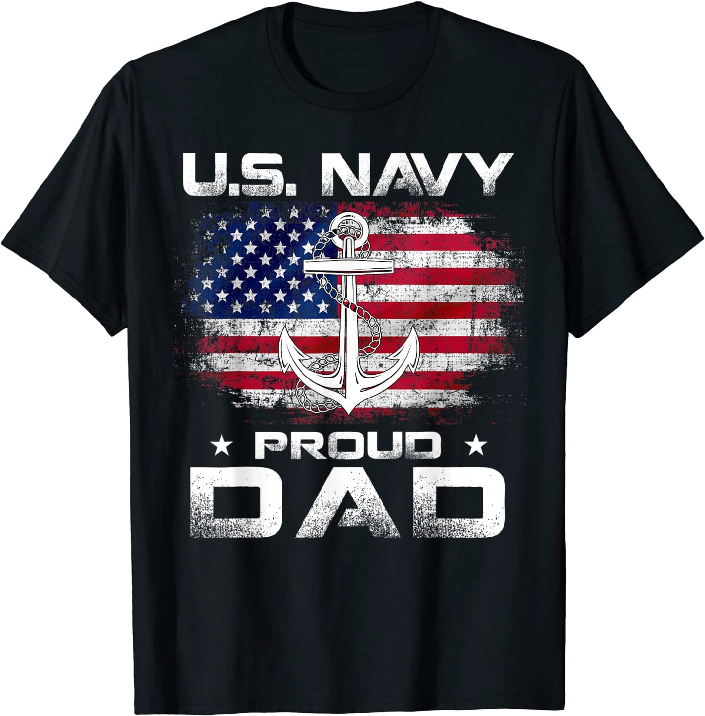 US Navy Proud Dad With American Flag Gift Veteran Day T-Shirt