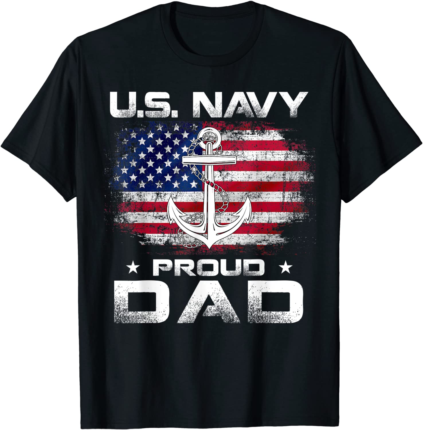 US Navy Proud Dad With American Flag Gift Veteran Day T-Shirt