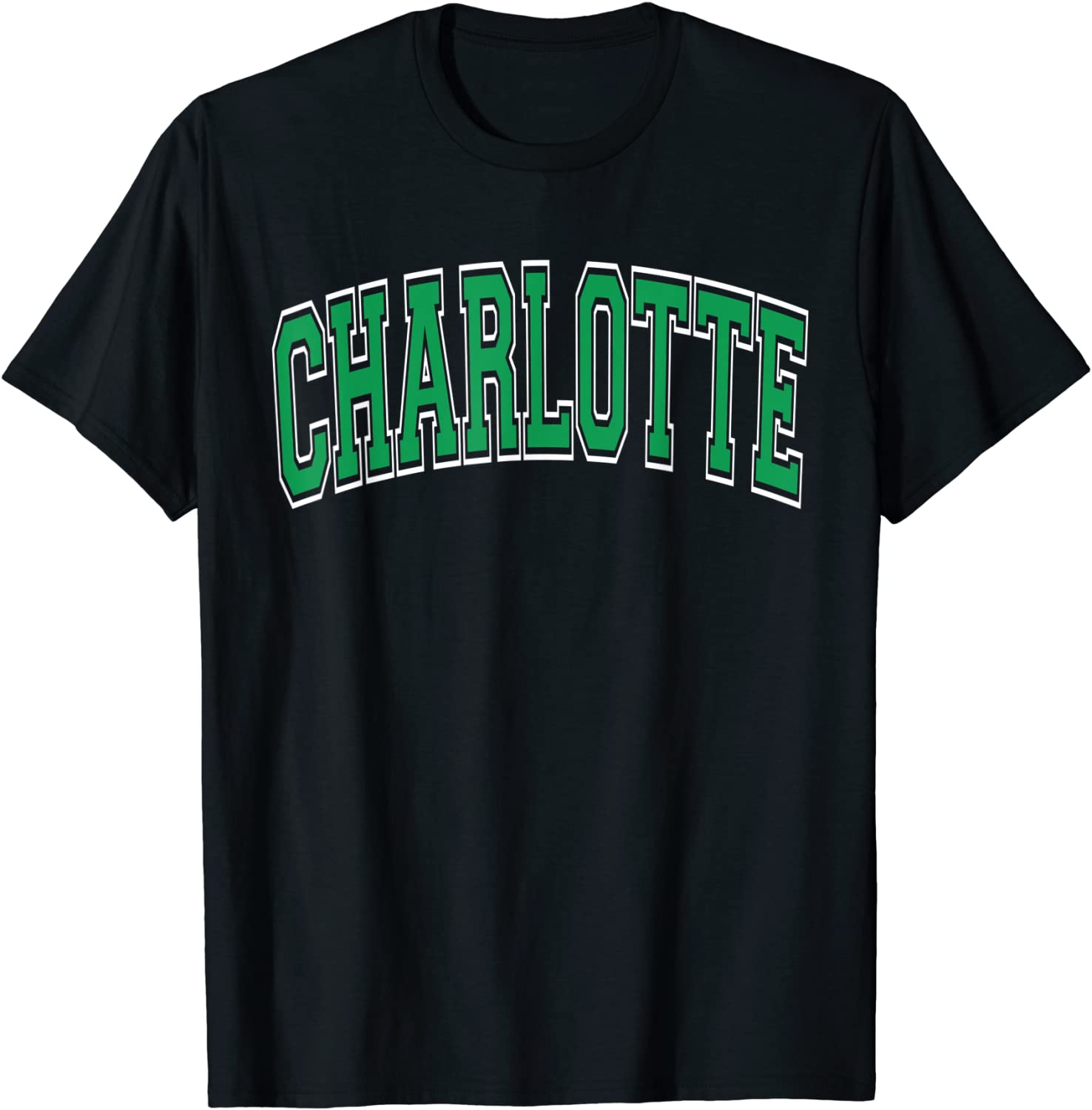 Charlotte NC North Carolina Varsity Style Green Text T-Shirt