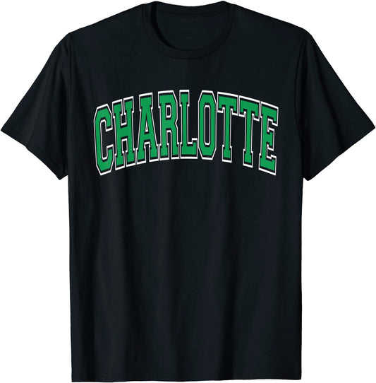 Charlotte NC North Carolina Varsity Style Green Text T-Shirt