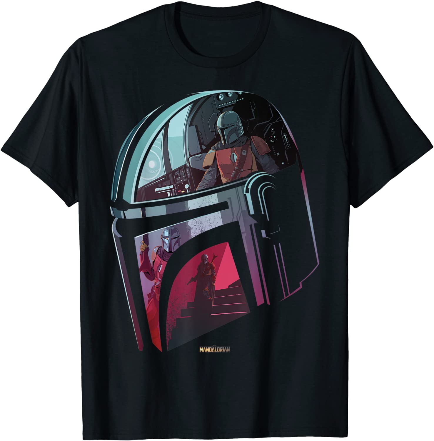Star Wars The Mandalorian Helmet Scene Fill T-Shirt