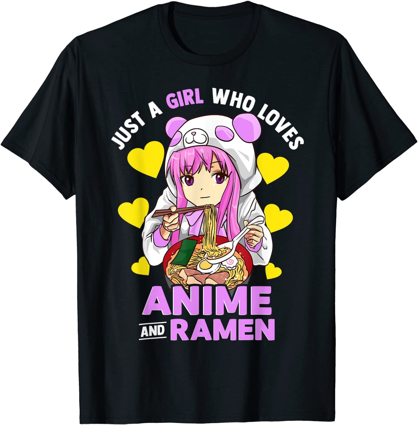 Just A Girl Who Loves Anime and Ramen Bowl Panda Teen Girls T-Shirt