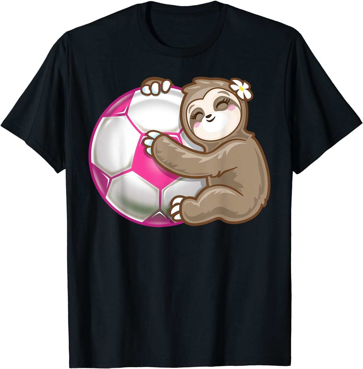 Sloth Hug Pink Sport Ball Girls Soccer Football Love T-Shirt