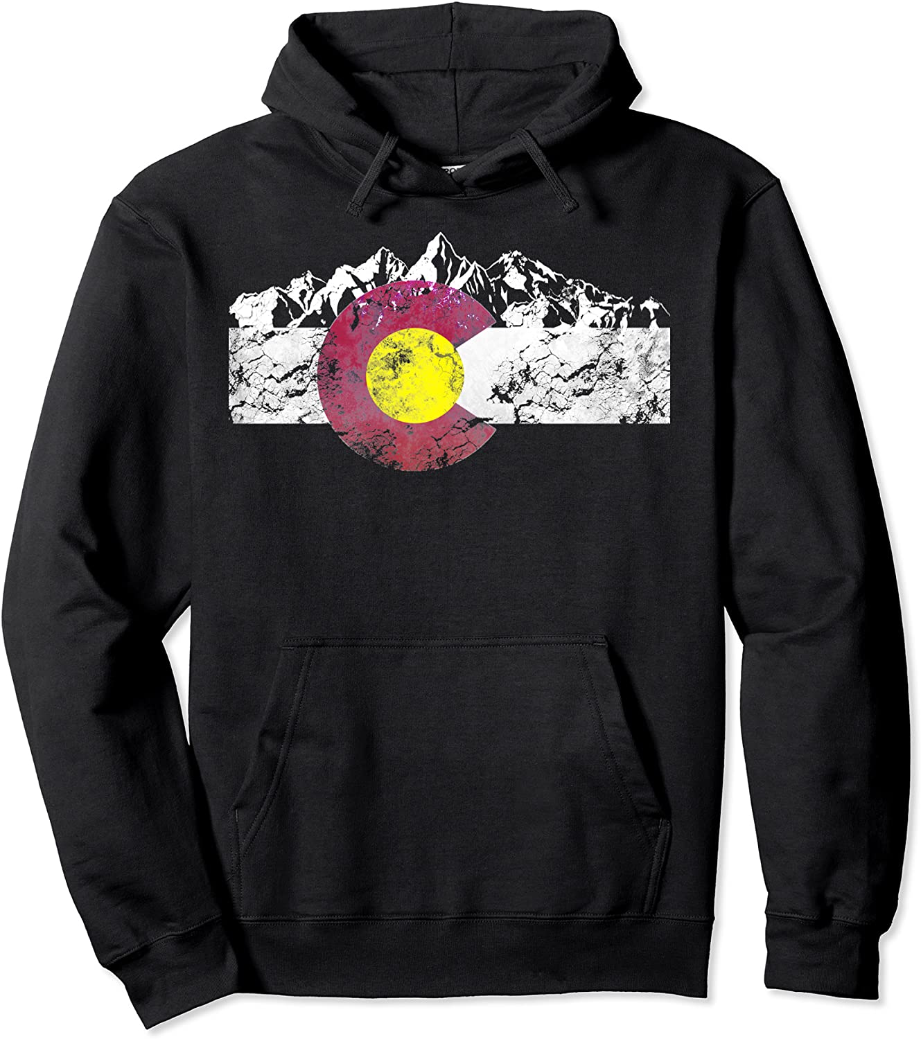 Colorado Flag Mountains Retro Distressed Graphic Hoodie Pullover Hoodie