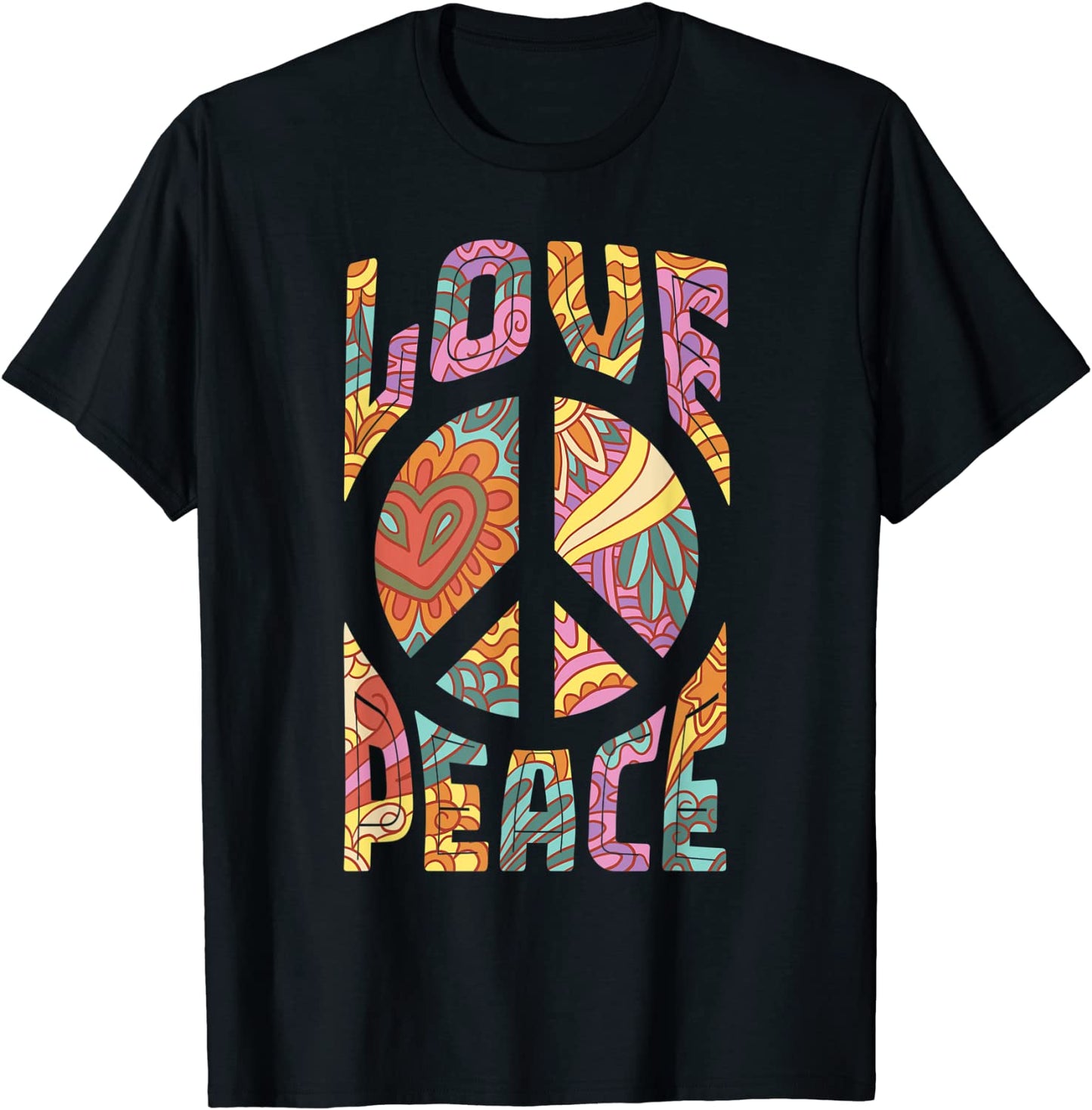 Love Peace Retro 60s 70s Floral Hippie Peace Sign T-Shirt