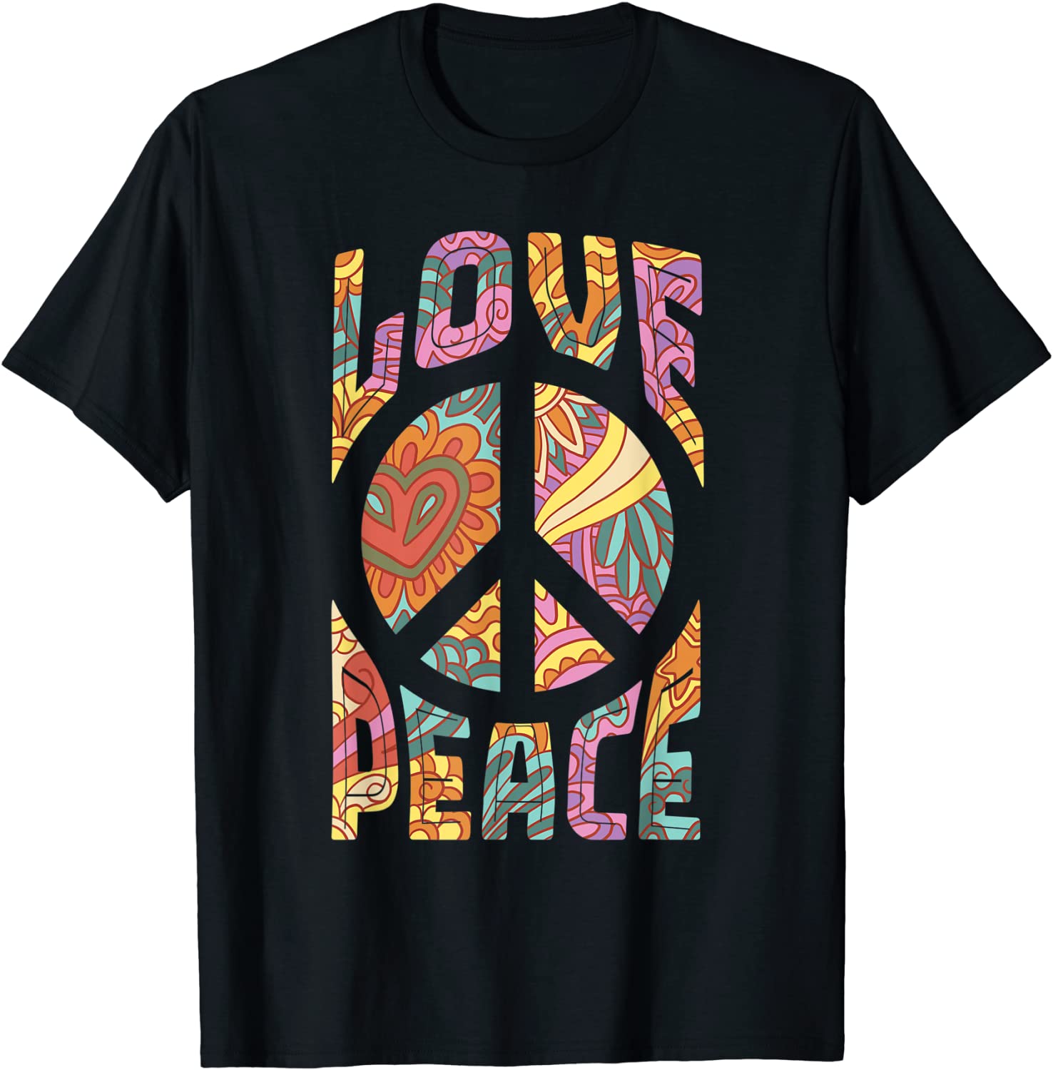 Love Peace Retro 60s 70s Floral Hippie Peace Sign T-Shirt