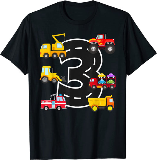 3rd Birthday Party 3 Year Old Trucks Birthday Boy T-Shirt