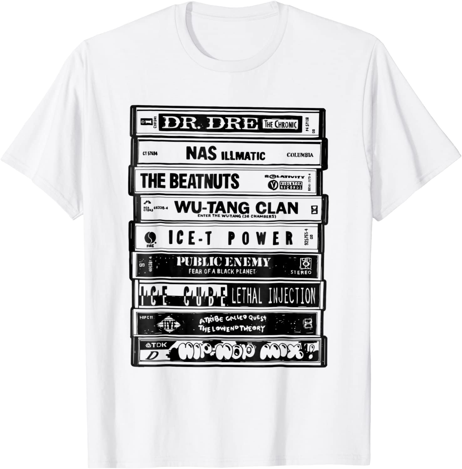 Hip Hop Artists Cassettes T-Shirt - Old School Rap Tee