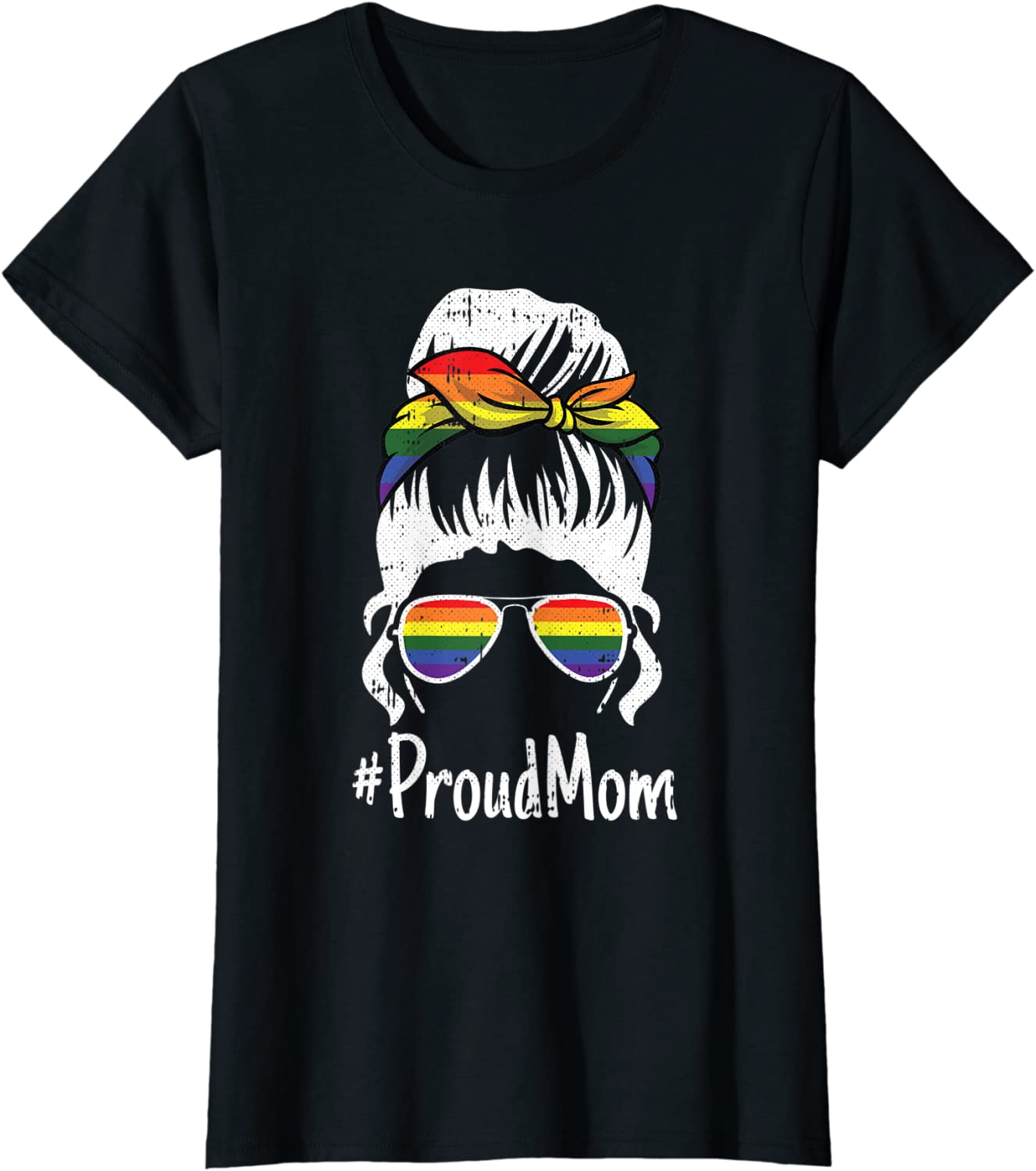 Womens Proud Mom Gay Pride Rainbow Flag LGBT-Q Ally Mama Mother T-Shirt