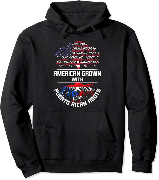 American Grown Puerto Rican Roots America Flag Pullover Hoodie