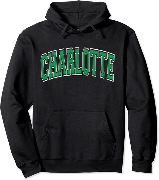Charlotte NC North Carolina Varsity Style Green Text Pullover Hoodie