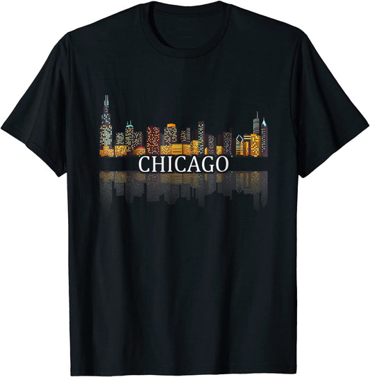 Chicago T Shirt Chicago City Skyline Lights At Night Gifts