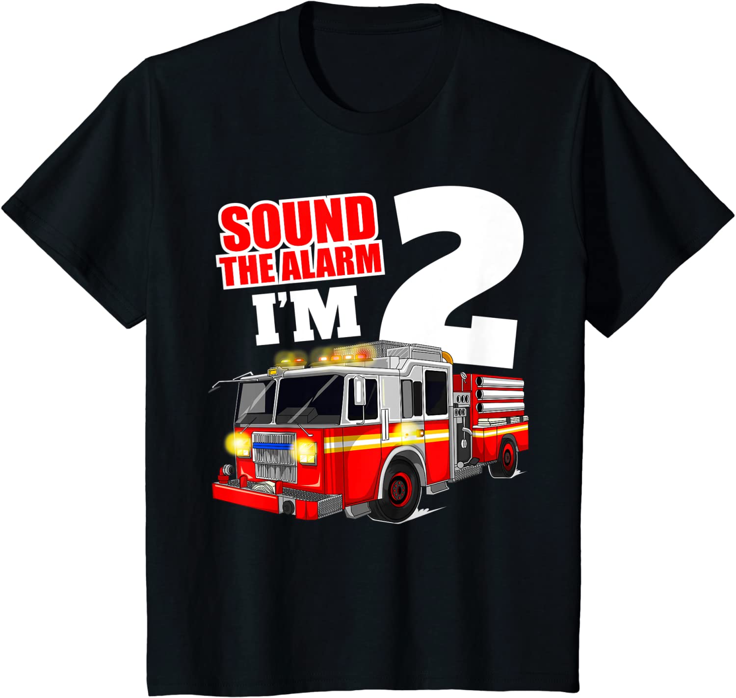 Kids Fire Truck 2nd Birthday Boy 2 Two Toddler Firefighter Kids T-Shirt