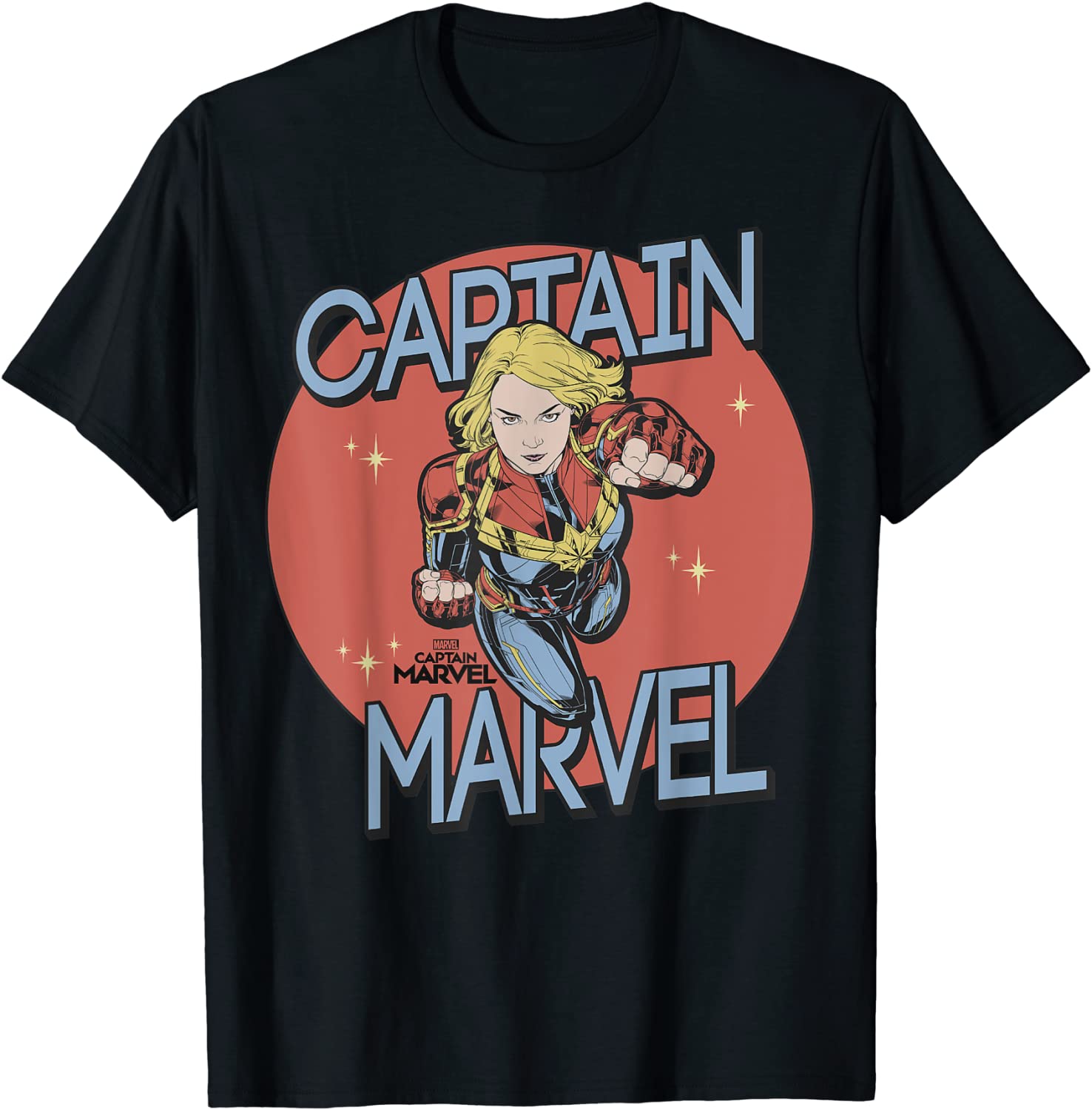 Captain Marvel Red Spot Action Pose Logo Graphic T-Shirt