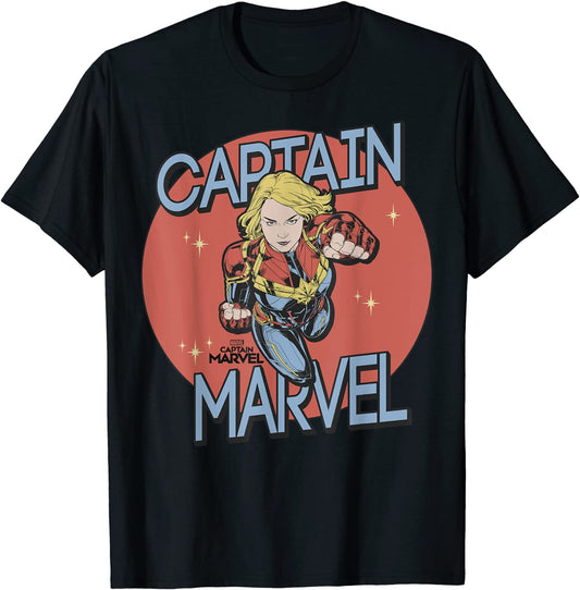 Captain Marvel Red Spot Action Pose Logo Graphic T-Shirt
