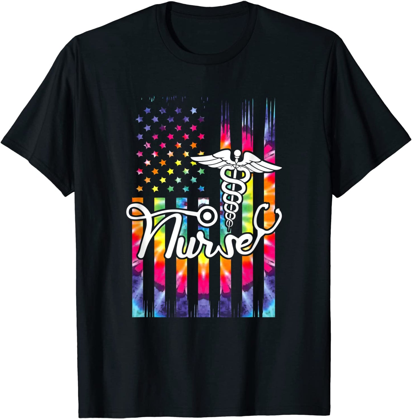 Nurse American Flag US Patriotic Tie Dye Hippie Nursing 2020 T-Shirt