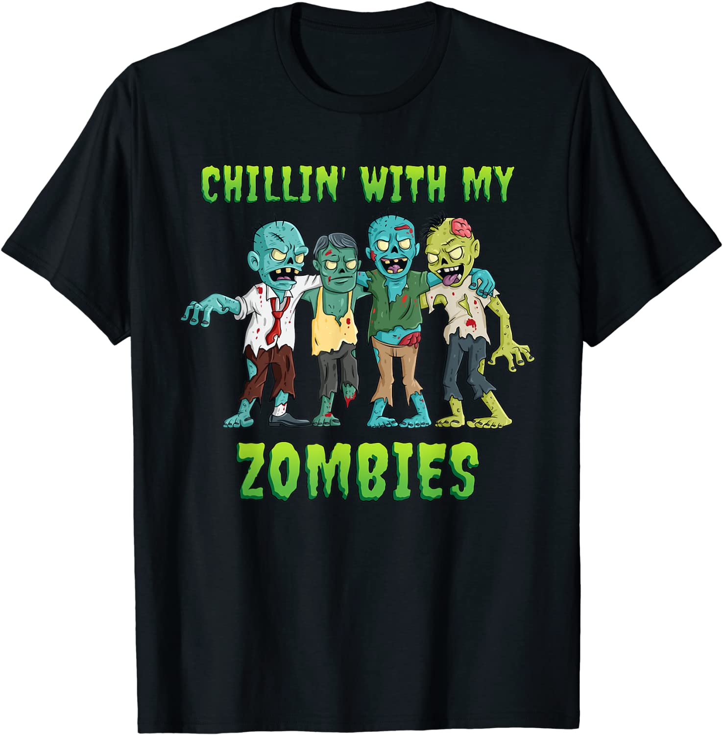 Chillin With My Zombies Halloween Boys Kids Funny T-Shirt