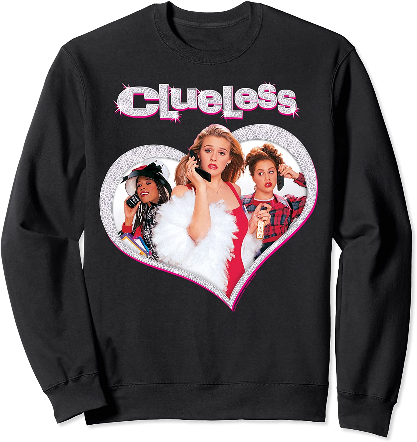 Clueless Cher Dionne Tai Sparkle Bedazzled Heart Cell Phone Sweatshirt