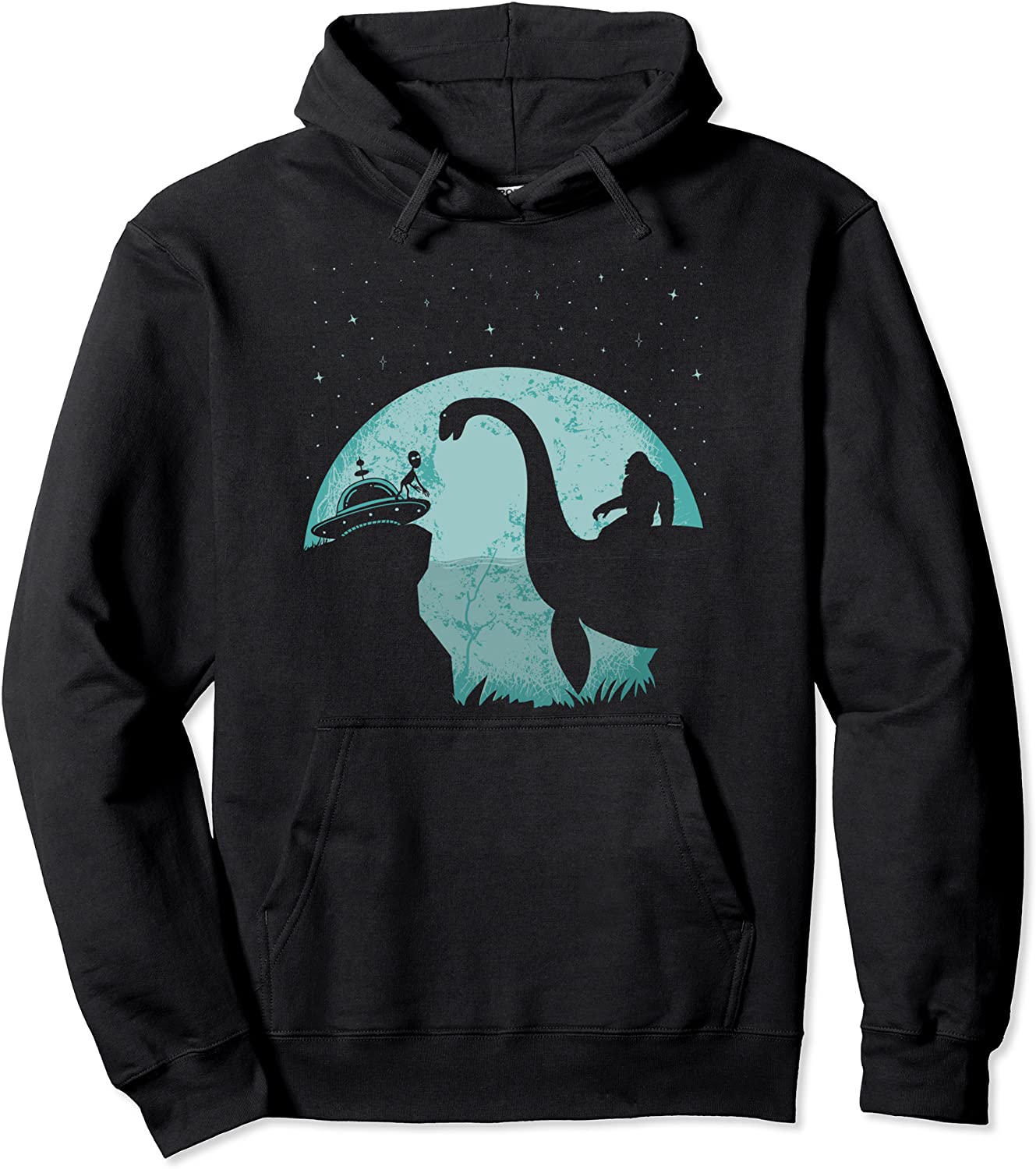 Alien Sasquatch Ufo Bigfoot Riding Loch Ness Monster Pullover Hoodie
