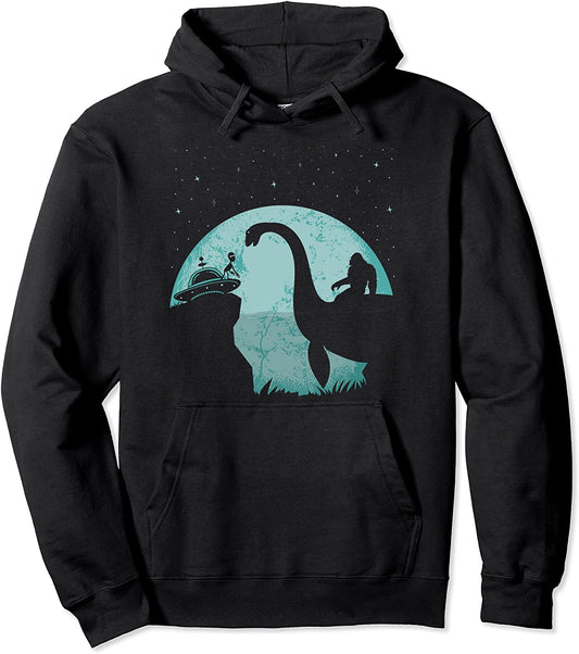 Alien Sasquatch Ufo Bigfoot Riding Loch Ness Monster Pullover Hoodie