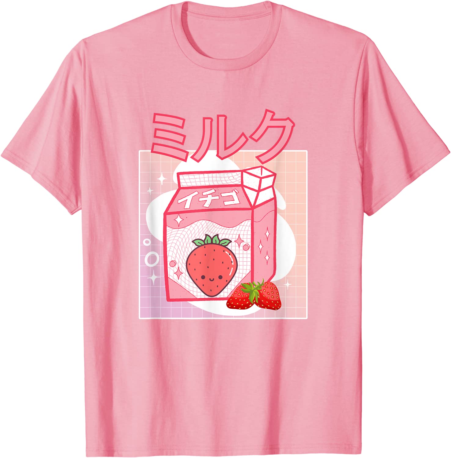 Cute Pink Strawberry Milk Japanese Kawaii Retro 90s Anime T-Shirt