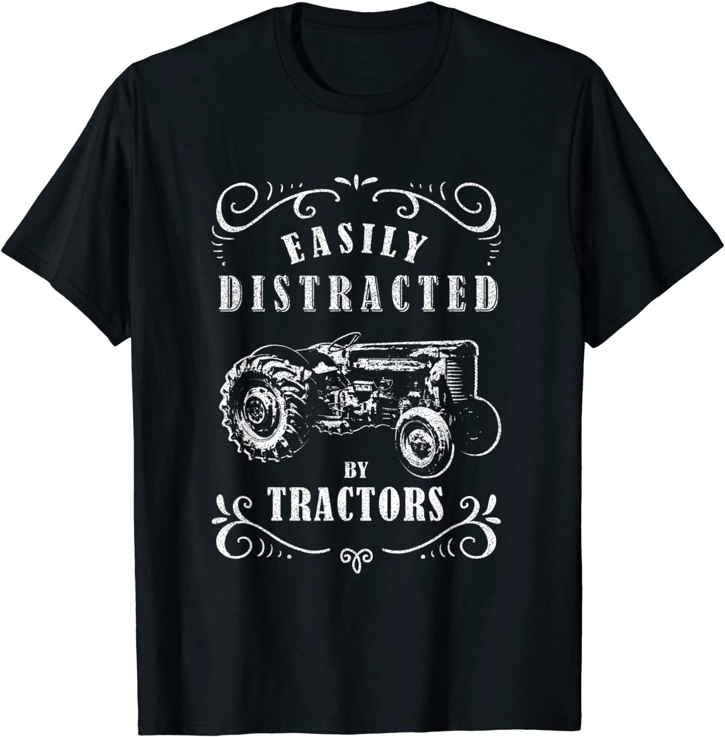 Vintage Funny graphic easily distracted by tractors tshirt