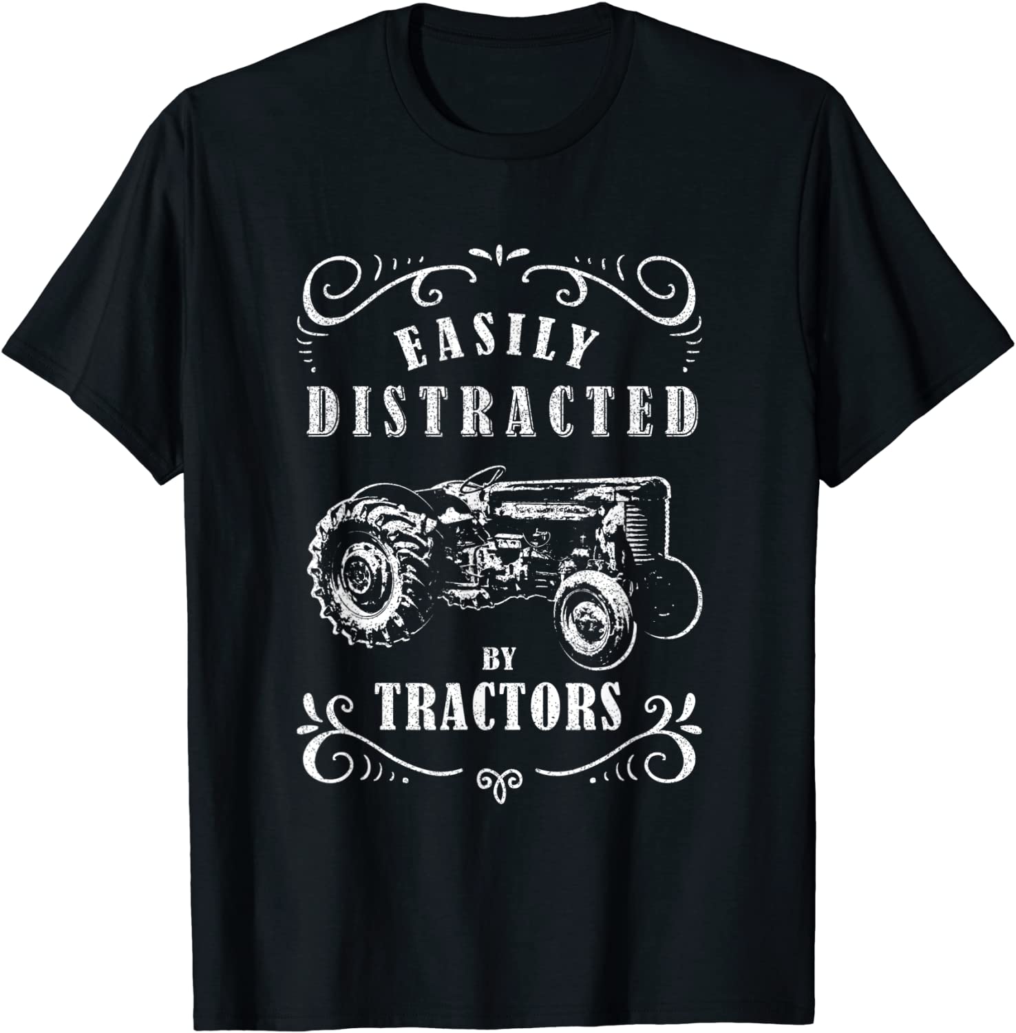 Vintage Funny graphic easily distracted by tractors tshirt