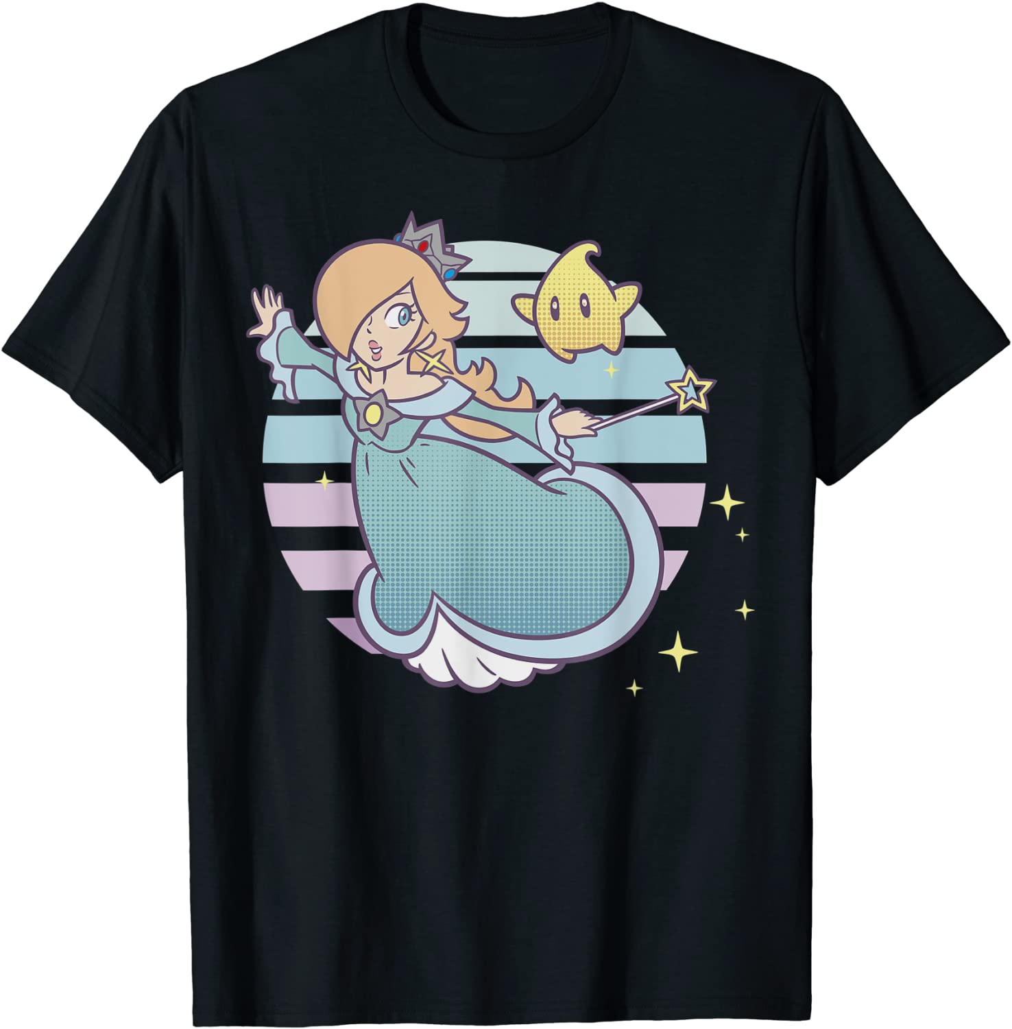 Super Mario Rosalina And Luma Striped Background Portrait T-Shirt