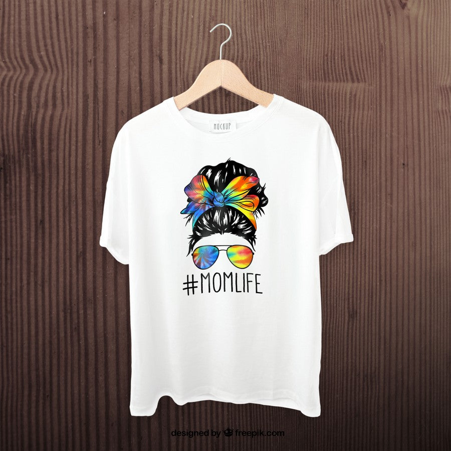 Messy Hair Bun Mom Life Tie Dye Mothers Day Women Funny Tee T-Shirt_1
