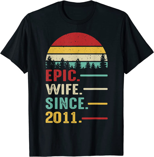 10th Wedding Anniversary Gift for Her Epic Wife Since 2011 T-Shirt