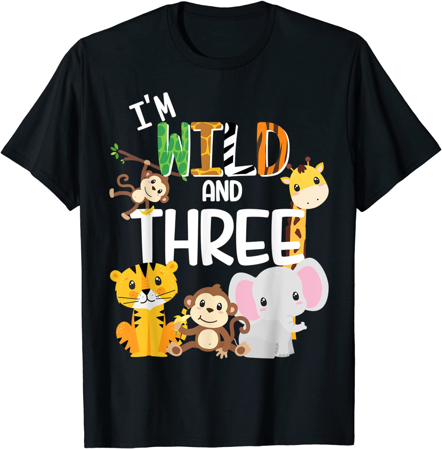 Im Wild and Three Zoo Theme Birthday Safari Jungle Animals T-Shirt