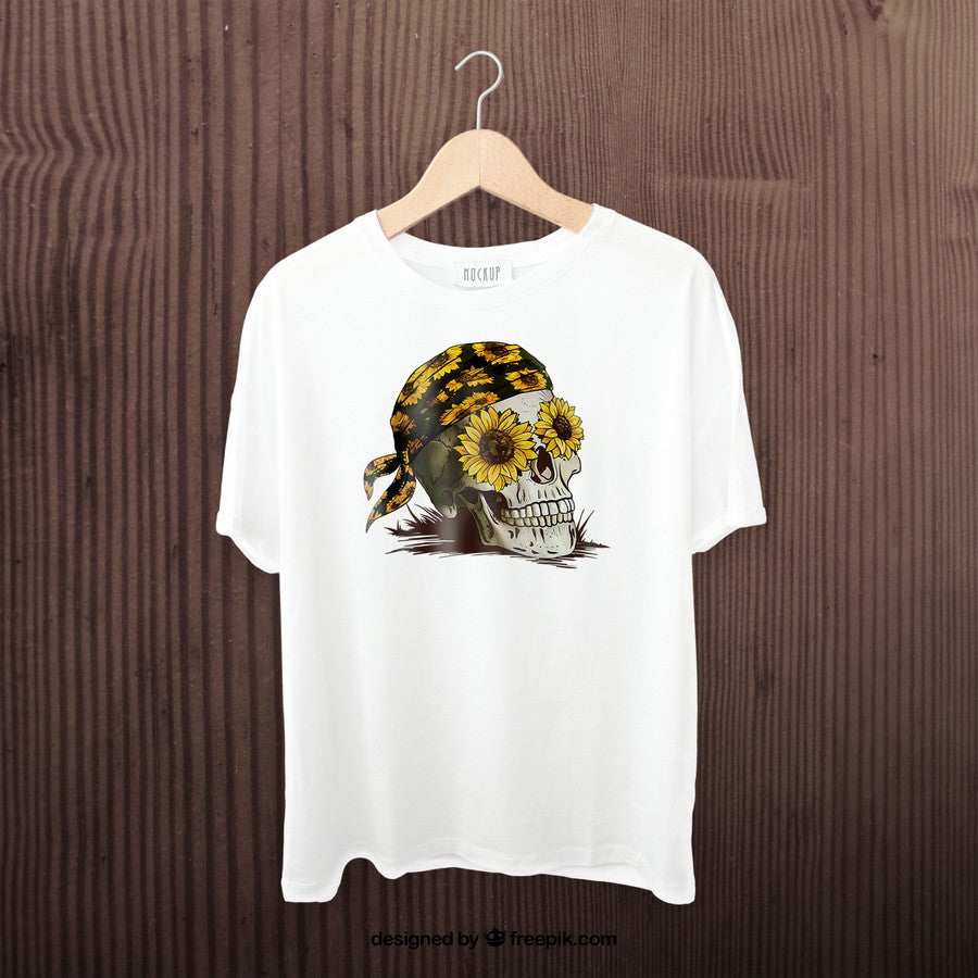 Skull Tattoo Anatomy Bandana Jellow Sunflower Cute Cool Gift T-Shirt